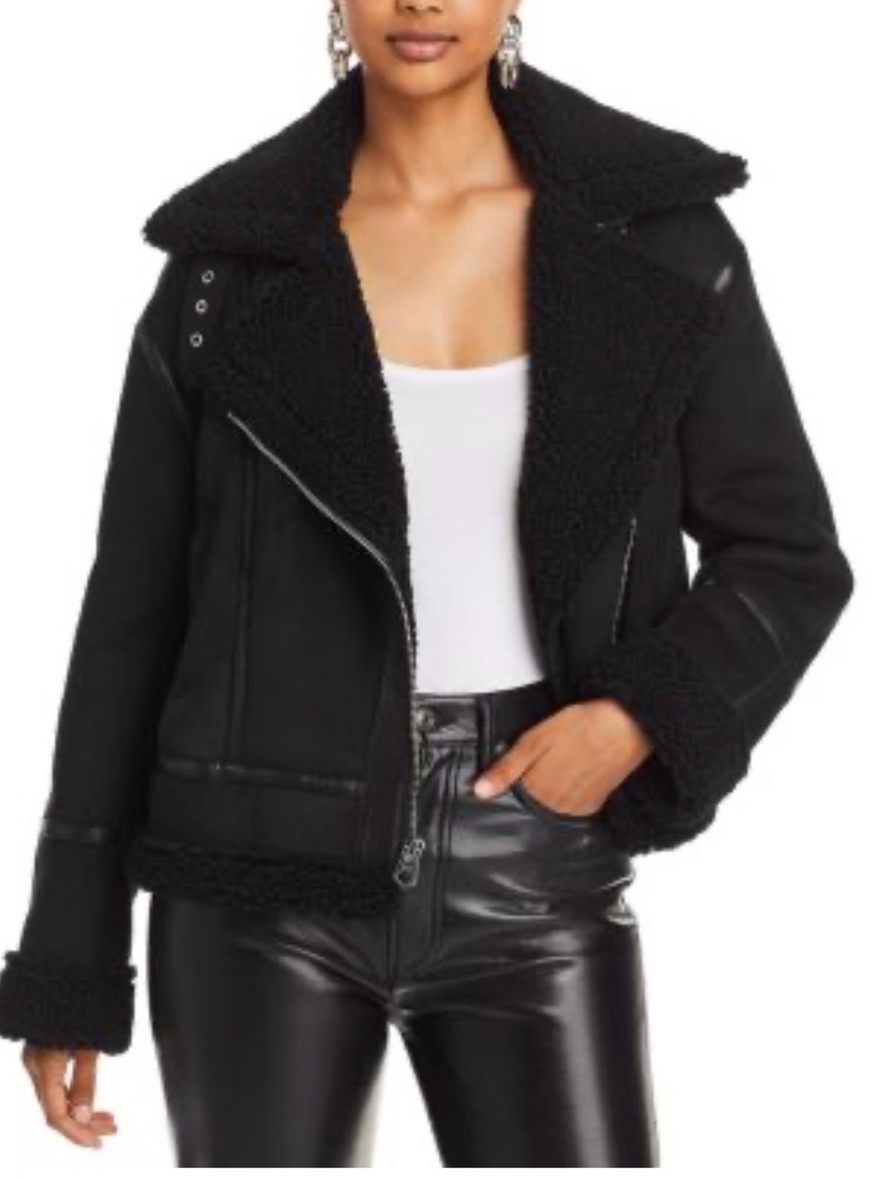 French Connection Black Faux Shearling Moto Jacket